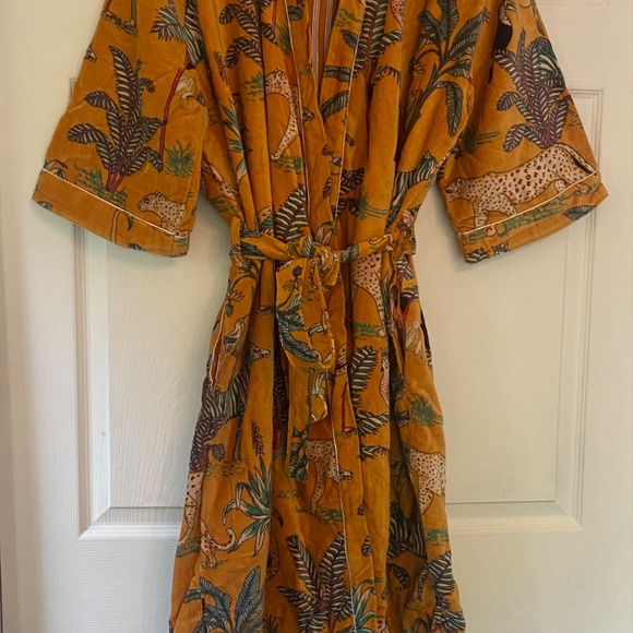 NWOT Handmade Handblock Print Cotton Velour Robe One Size - Picture 4 of 5